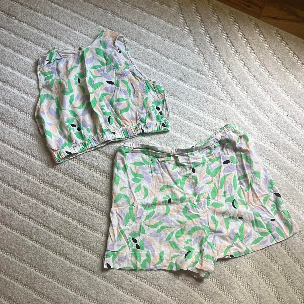 Gianni Bini two-piece set size XL Floral Linen Mixed Boho Hippie Casual Summer